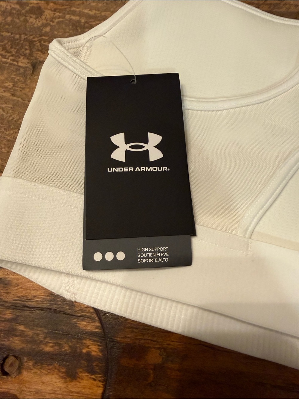 Under Armour UA HeatGear High White Sports Bra with Black Logo - Picture 3 of 4